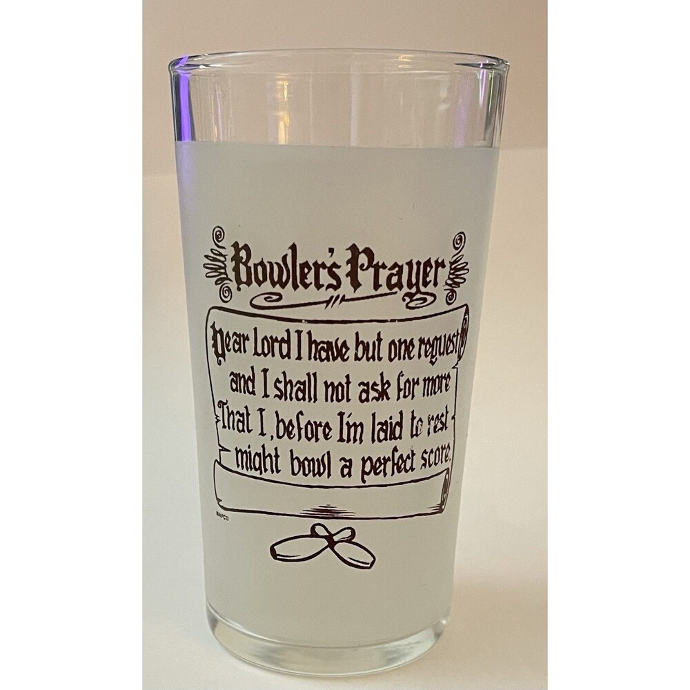 Vintage Bowling Bowler's Prayer Frosted Glass by Mafco